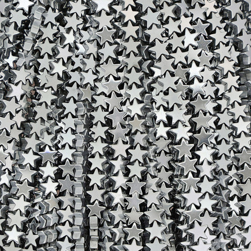 Hematite Star Shaped Silver Colored Beads - 6mm