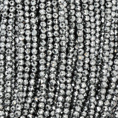 Hematite Round Faceted Silver Colored Beads - 3 mm