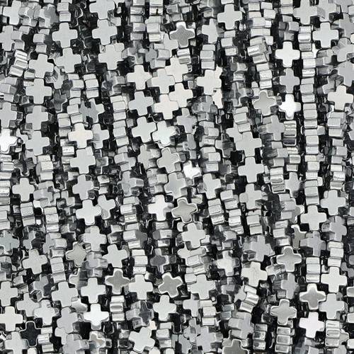 Hematite Equal Cross Silver Colored Beads - 6 mm