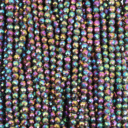 Hematite Round Faceted Peacock Colored Beads - 4 mm