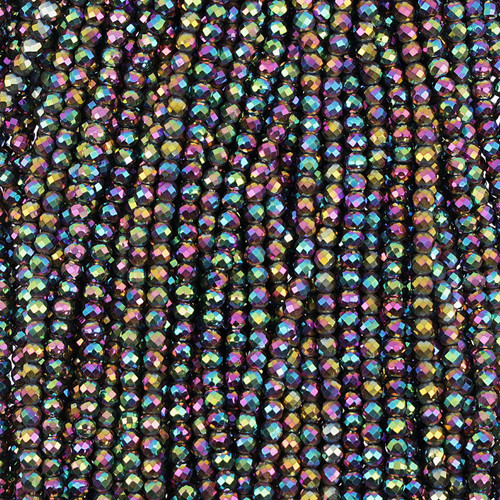 Hematite Round Faceted Peacock Colored Beads - 3 mm