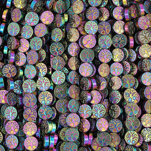 Hematite Peacock Color Celtic Tree Beads - 9 mm
