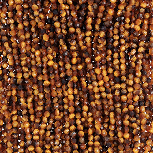 Tiger Eye Round Faceted Gemstone Beads 2mm