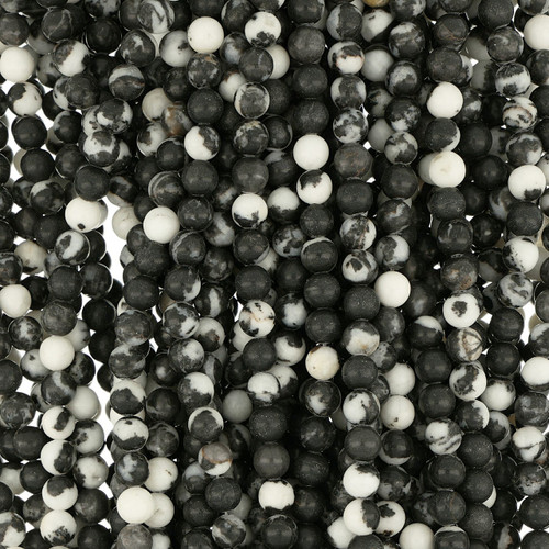 Black and White Zebra Jasper Gemstone Beads 6mm