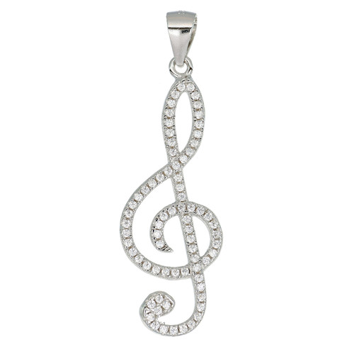 Sterling Silver Music Note Pendant with AAA Cubic Zirconia