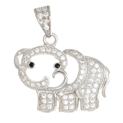 Sterling Silver Elephant Pendant With AAA Cubic Zirconia