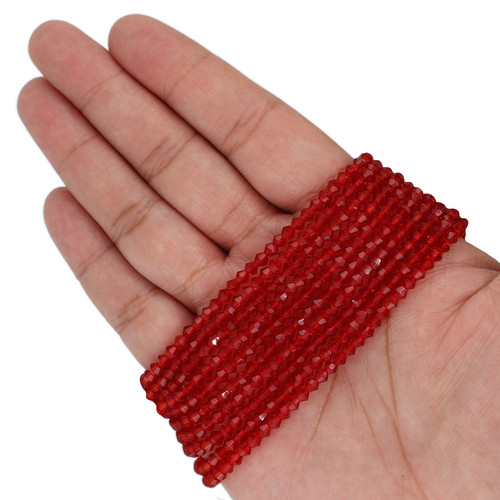 3mm Bicone Faceted Glass Beads - Crimson Red