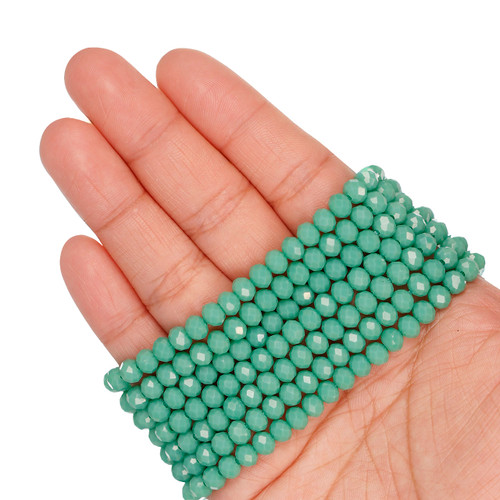 6mm Rondelle Faceted Glass Beads - Jade Green