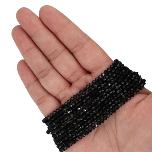 3mm Bicone Faceted Glass Beads - Midnight Black