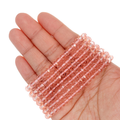 Rondelle Faceted Glass Beads - Light Pink