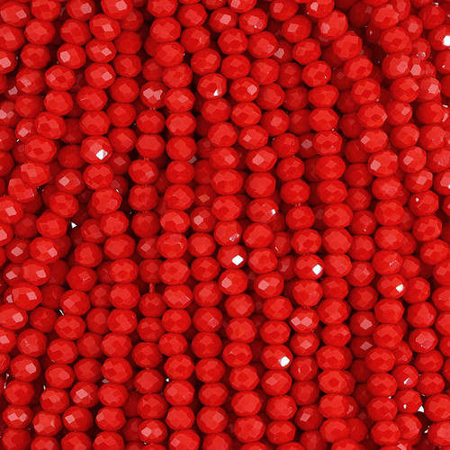 4mm Rondelle Faceted Glass Beads - Red Orange