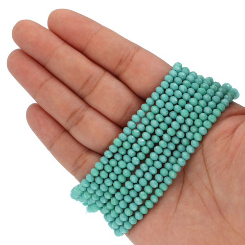 4mm Rondelle Faceted Glass Beads - Teal Blue