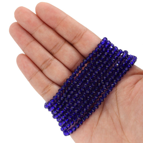 4mm Rondelle Faceted Glass Beads - Space Blue