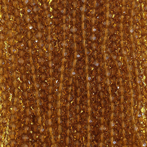 4mm Rondelle Faceted Glass Beads - Caramel Brown