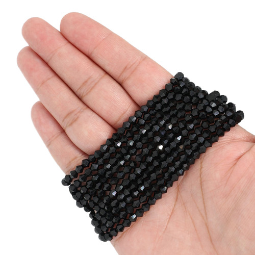 4mm Bicone Faceted Glass Beads - Midnight Black