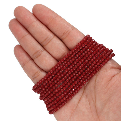 3mm Rondelle Faceted Glass Beads - Ruby Red