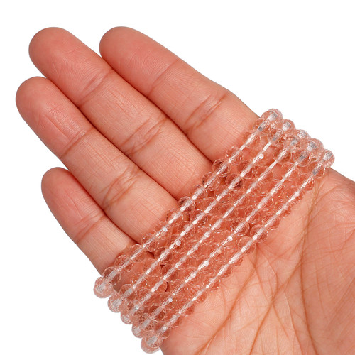 Round Faceted Glass Beads - Rose Pink