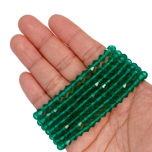6mm Bicone Faceted Glass Beads - Emerald Green