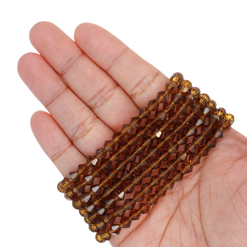 6mm Bicone Faceted Glass Beads - Amber Brown