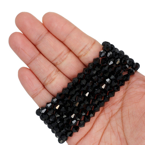 6mm Bicone Faceted Glass Beads - Midnight Black