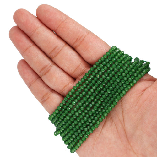 3mm Rondelle Faceted Glass Beads - Pine Green