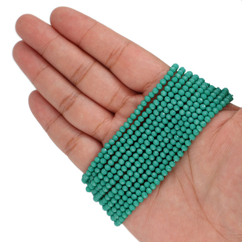 3mm Rondelle Faceted Glass Beads - Sea Green