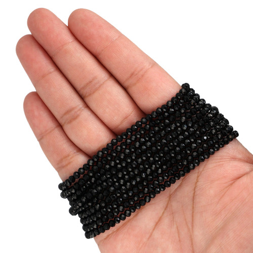 3mm Rondelle Faceted Glass Beads - Midnight Black