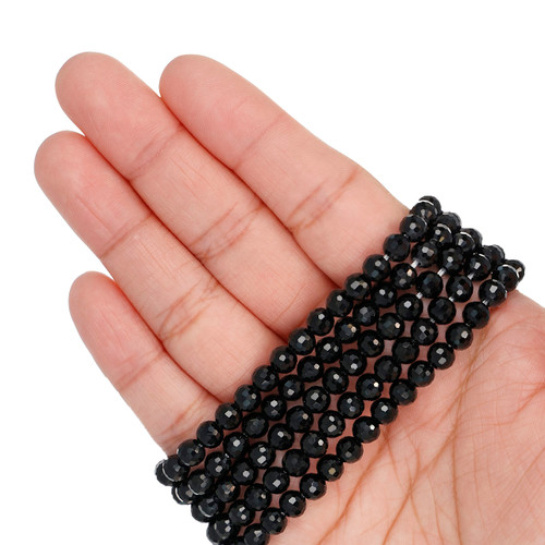 Round Faceted Glass Beads - Midnight Black