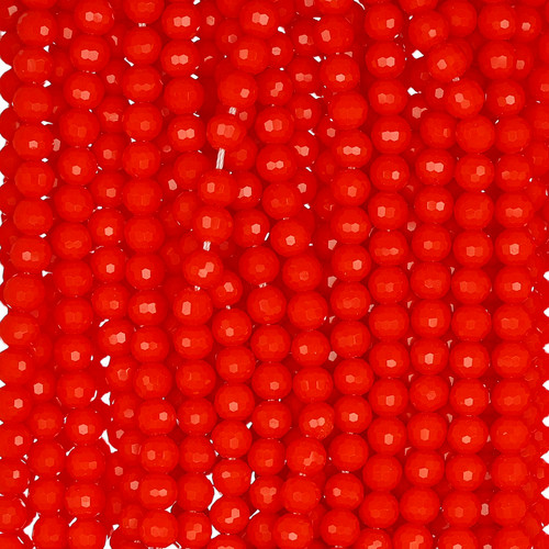 Opaque Red Orange Round Faceted Glass Beads 6MM