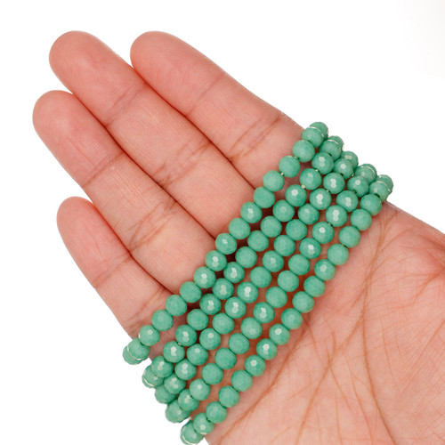 6mm Round Faceted Glass Beads -  Jade Green