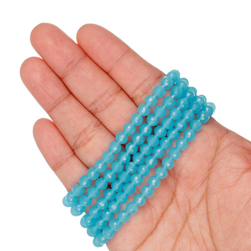 6mm Round Faceted Glass Beads Aqua Blue
