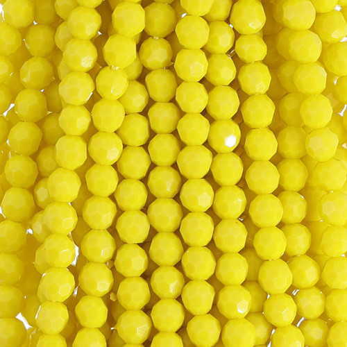 4mm Round Faceted Glass Beads Pineapple Yellow
