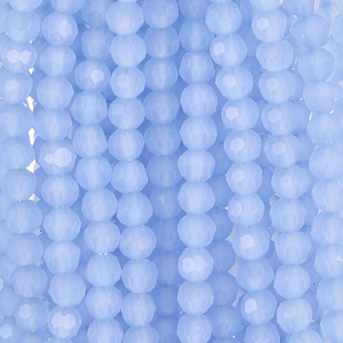 4mm Opaque Icy Blue Round Faceted Glass Beads