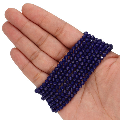4mm Round Faceted Glass Beads Cloudy Space Blue