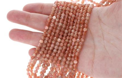 15 IN Strand Of 4 mm Sunstone Round Faceted Beads