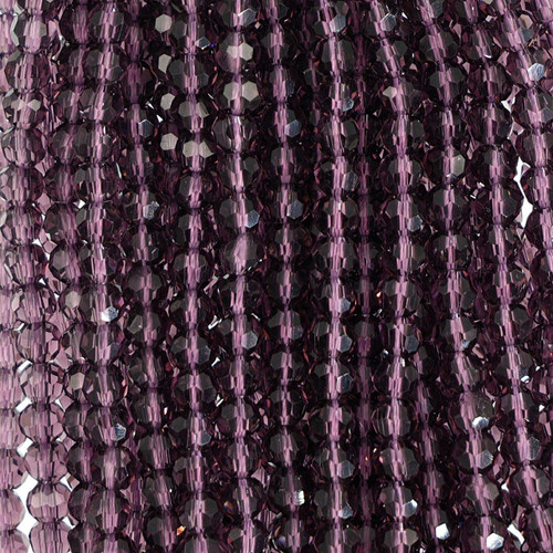 4mm Round Faceted Glass Beads Dark Lavender