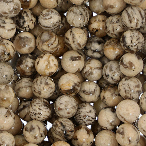 10 mm Graphic Feldspar Round Smooth Beads