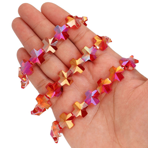 14 mm Equal Cross Shape Glass Beads - Fuchsia