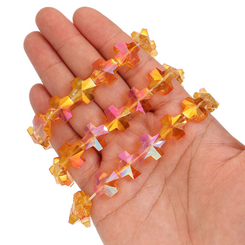 14 mm Equal Cross Shape Glass Beads - Tangerine Orange