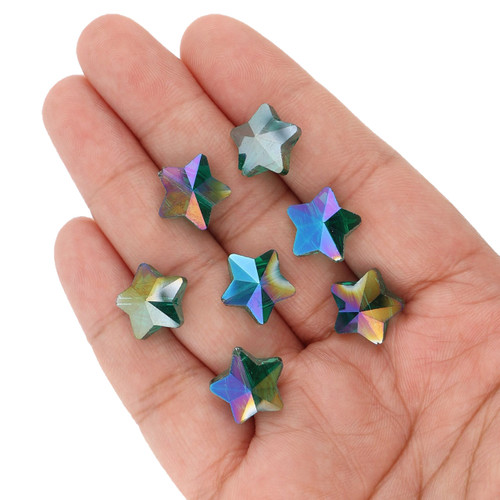 14 mm - Star Shaped Glass Beads - Mermaid Green