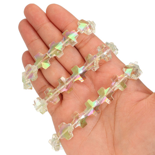 14 mm Equal Cross Shape Glass Beads - Spring Green