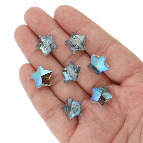 14 mm - Star Shaped Glass Beads - Iridescent Aqua