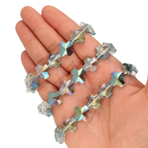 14 mm Equal Cross Shape Glass Beads - Mermaid Green