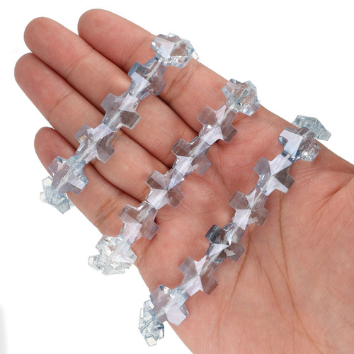 14 mm Equal Cross Shape Glass Beads - Powder Blue