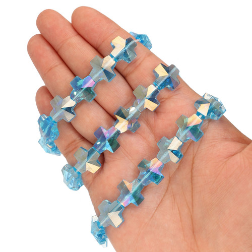 14 mm Equal Cross Shape Glass Beads - Sky Blue