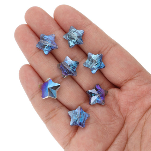 14 mm - Star Shaped Glass Beads - Sapphire Blue