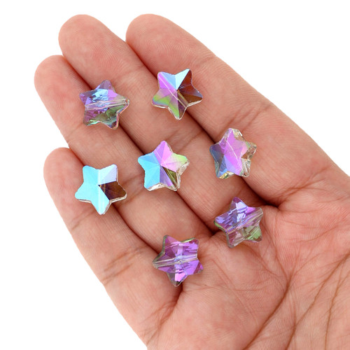 14 mm - Star Shaped Glass Beads - Peacock