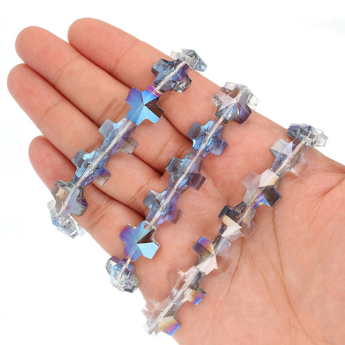 14 mm Equal Cross Shape Glass Beads - "Sapphire" Blue