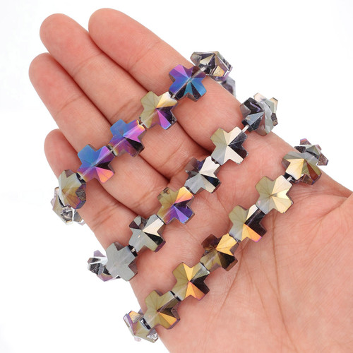 14 mm Equal Cross Shape Glass Beads - Metallic Celebration