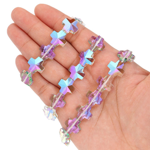 14 mm Equal Cross Shape Glass Beads - Fantasy Purple